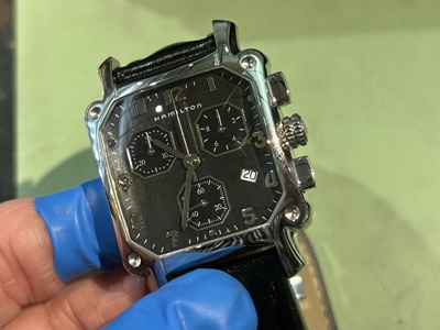 HAMILTON クロノグラフ腕時計の正面外観（作業前）