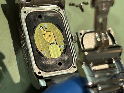 4点のネジを外し、裏蓋を開封した直後の内部