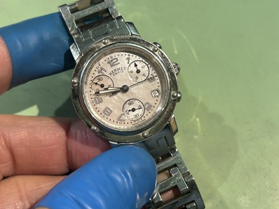 電池交換でお預かりしたエルメスのクリッパー クロノグラフ腕時計